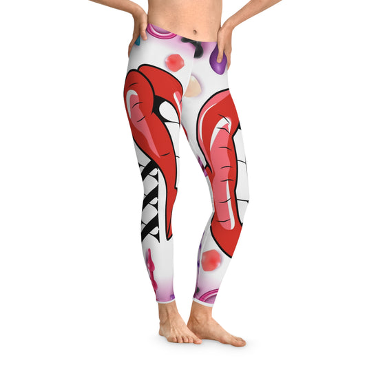 Trendy Graphic Leggings with Bold Lips & XXX Design