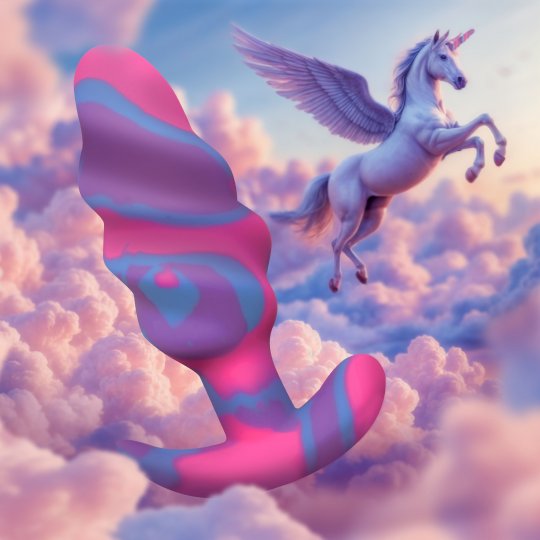 Pink Purple Light Blue Unicorn Swirl Silicone Butt Plug - Med