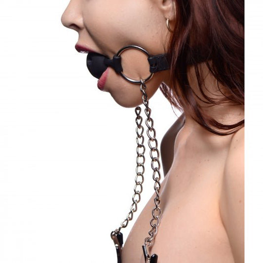 Hinder Breathable Silicone Ball Gag with Nipple Clamps Code: AD699